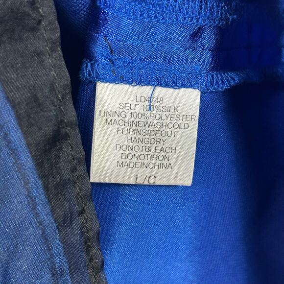 Vintage 90s Luce Silk Chiffon Overlay Sheath Dress Size Large Blue Career Goth - Picture 14 of 15